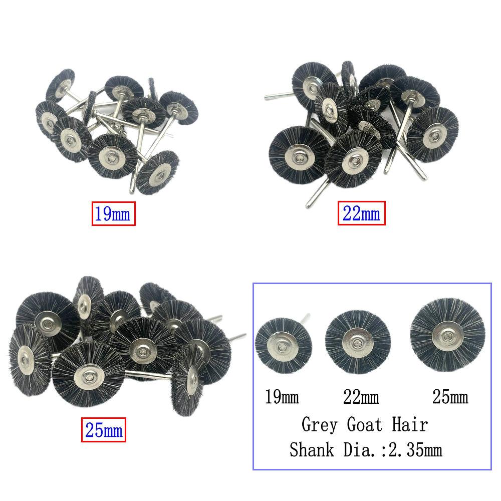 10 Stück/Beutel 2,35 mm Polierbürstenrad Zahnlabor Materialien Weiches Weißes Ziegenhaar/Ponyhaar/Borsten Rotationswerkzeuge Niedrige Geschwindigkeit Puffer