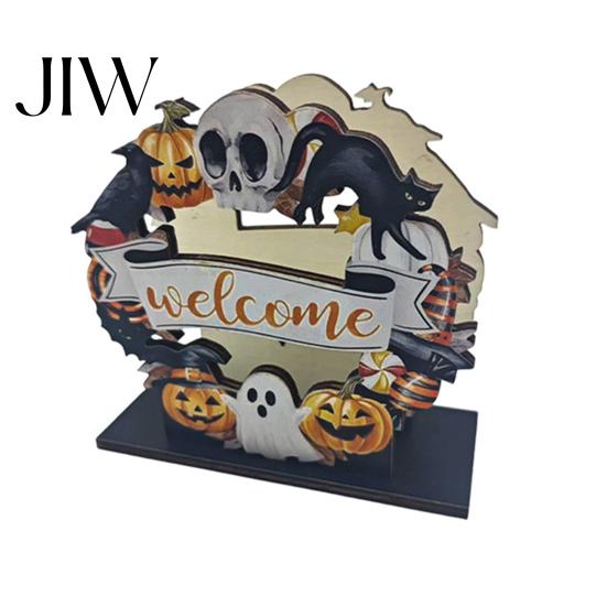 Seasonal Tabletop Ornament Halloween Wooden Napkin Holder, Ghost Pumpkin Decorative Tissue Dispenser, Solid Wood Rack Paper Storage Organizer