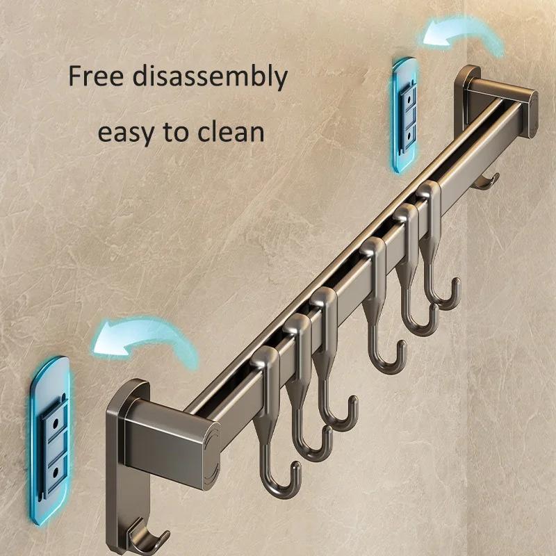 Kitchen Storage Rack Wall Mounted Non Perforated Movable Hook and Spoon Rack for Storing Kitchen Utensils