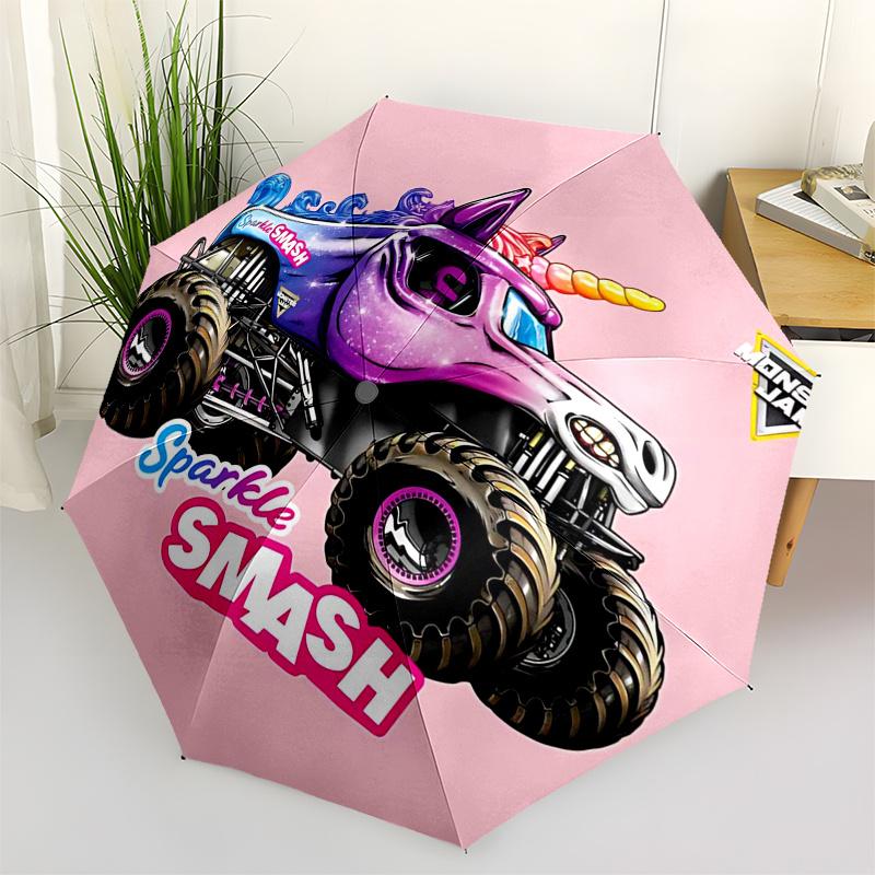

Monster Truck Themed Travel Umbrella 8 Ribs Automatic Opening and Closing, Portable Folding Design, Compact and Stylish Umbrella Suitable fo