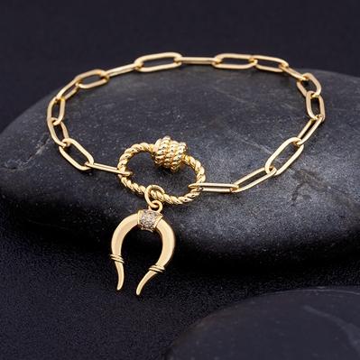 

New Design Bull Head Men Women Link Bracelet Animal Pendant Beads Micro Pave Zircon Charm Bangle Party Birthday Jewelry Gift 17cm