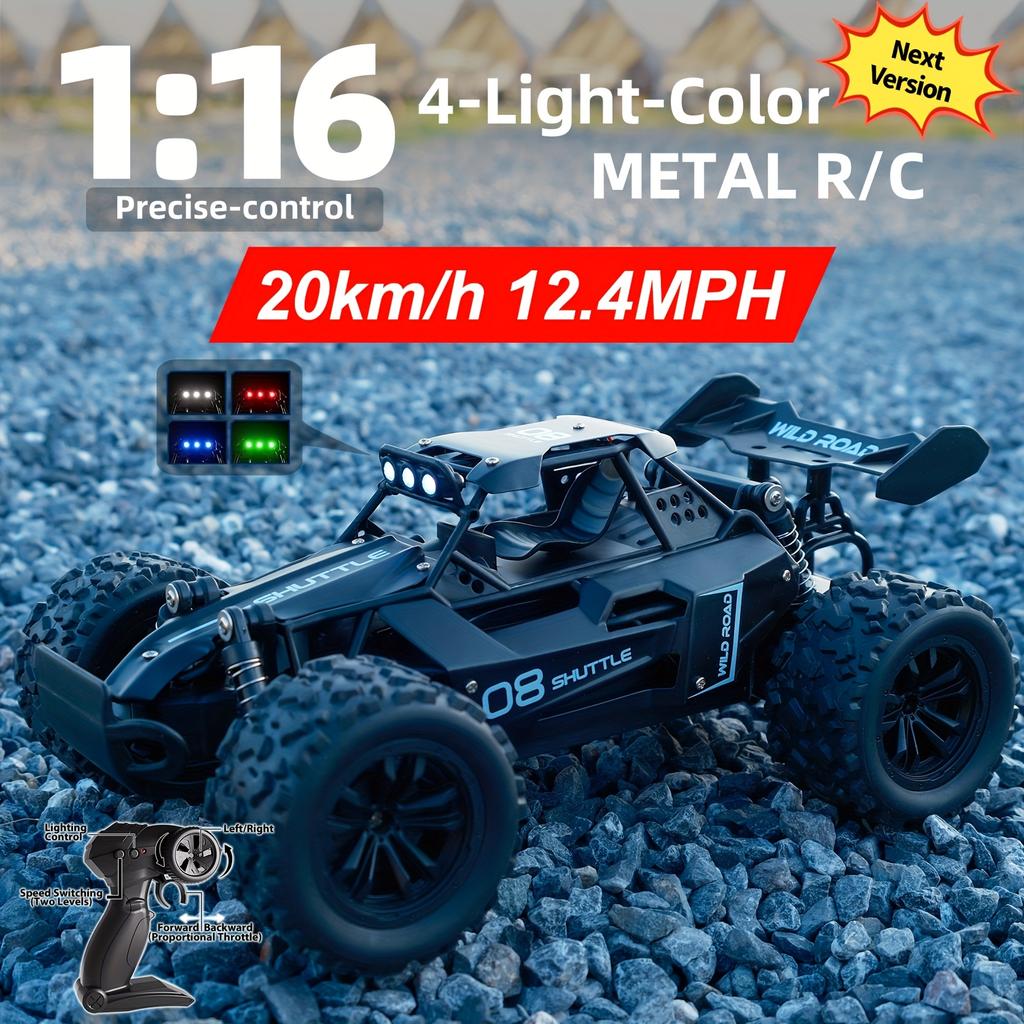 1:16 2WD Metal RC Truck High-Speed up to 20km/h 2.4GHz Alloy Body with USB Rechargeable Battery Ideal Gift for Halloween Christmas Thanksgiving