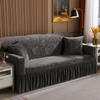 Elegant Stretchable Sofa Cover with Skirt for 1/2/3/4 Seater Soft Velvet Non-Slip Elastic Luxury Solid Color