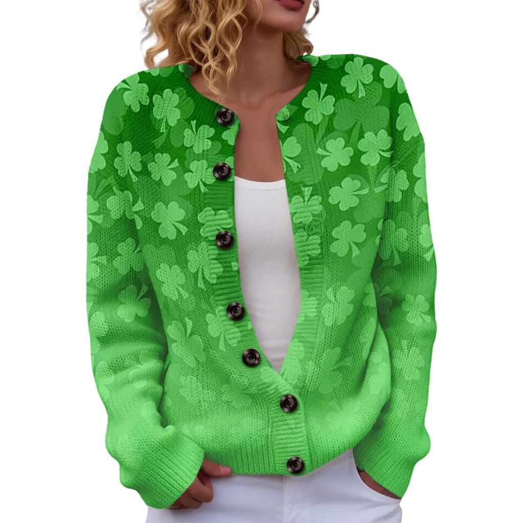 LXF-YK52 Crew Neck Cardigan St. Patrick's 3D Printed Sweater New Knitted European beautiful woman