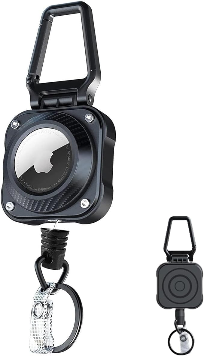 

BOEN Air Tag Reel Keychain Case with Carabiner, Metal Wire Reel Strap, Stretchable up to 75cm, Anti-Loss, Ideal for Fishing, Outdoor Activities, and