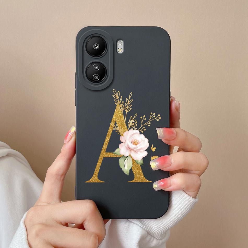 Simple Case For POCO C65 Elegant Rose Letter Phone Shell Soft High Quality Liquid Silicone Full Protection Anti Drop Back Covers