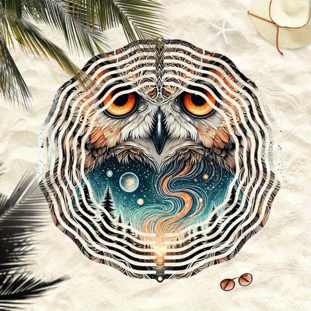 Dynamic 2D Metal Wind Spinner Mystical Owl Design Vibrant Nature Patterns Durable Outdoor Garden Decor Perfect Gift Yard Art Autumn Display