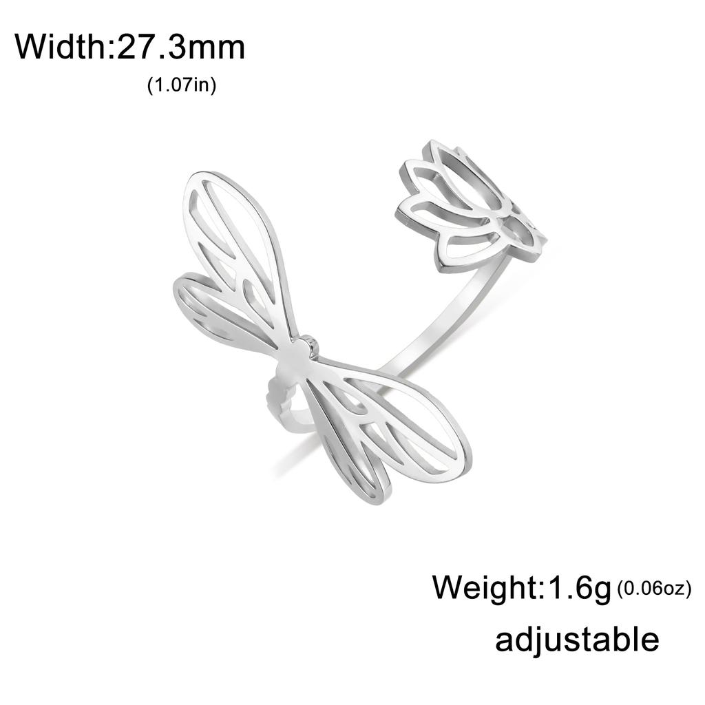 Cazador Adjustable Dragonfly Lotus Women's Ring Stainless Steel Jewelry Gold Color Finger Rings Gift 2026 Trend Wholesale New