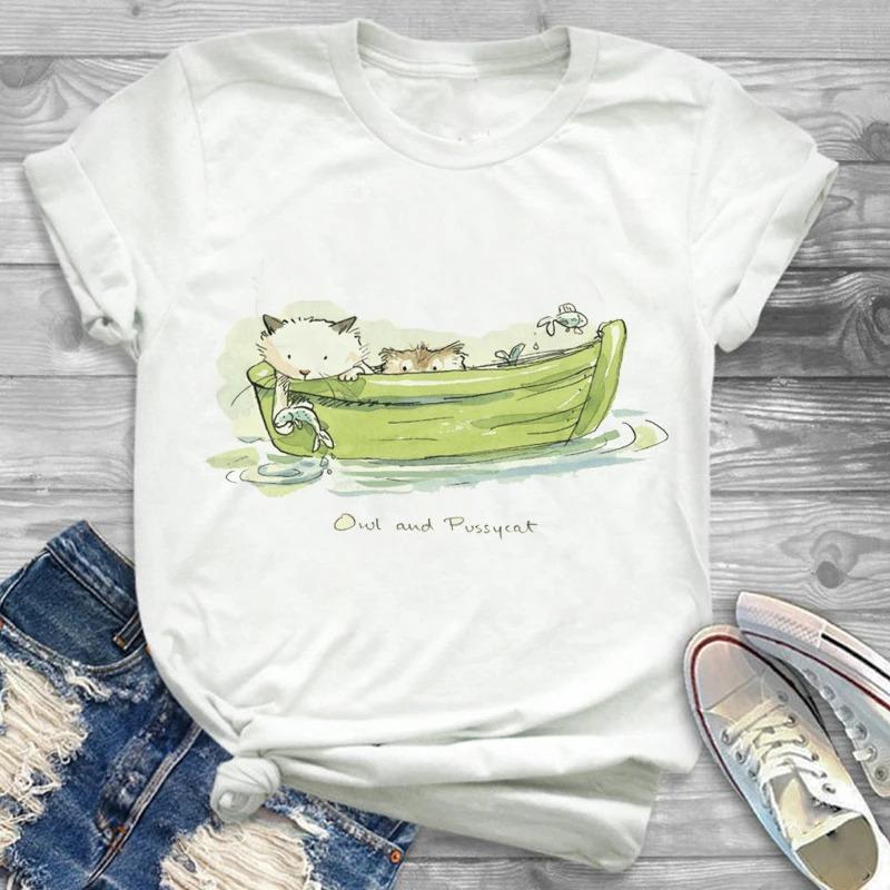 Lovely Style Pet Print T-Shirt Crew Neck Casual Short Sleeve T-Shirt Spring Summer Women's Clothing Fashion Simple Short Sleeve
