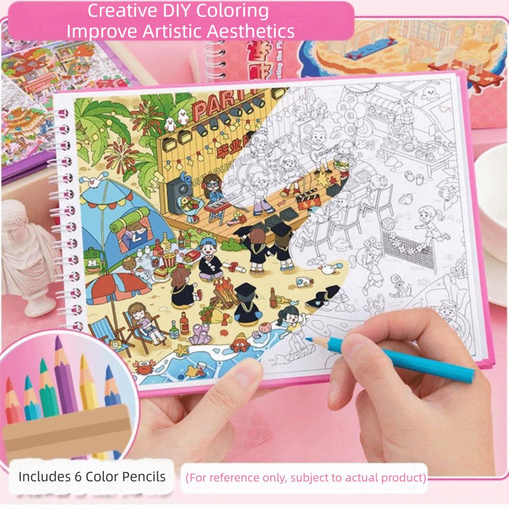 Stress Relief Miniature Scene Stickers Cartoon Graffiti Painting Book  for Children Kids