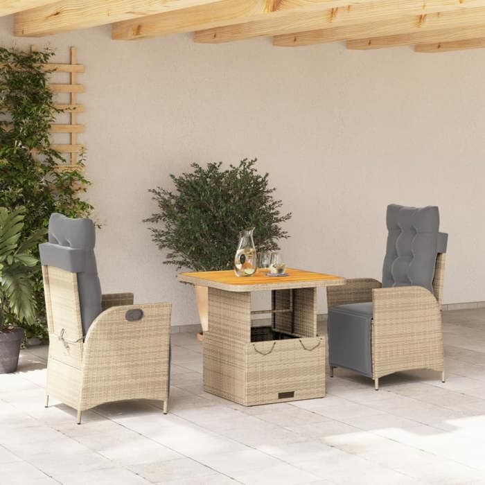 VidaXL 3-Piece Garden Dining Set with Cushions, Patio Table, Patio Furniture, Outdoor Furniture, Beige 3277483