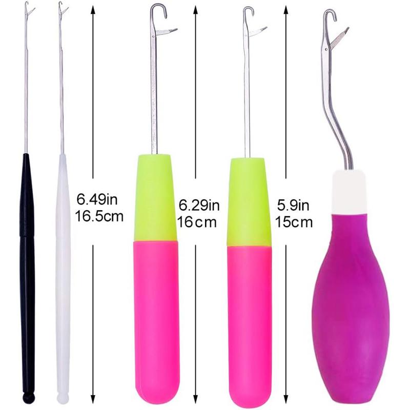 

5 Sizes Crochet Hook Set Hair Extension Needle Latch Needle Curved Micro Ring Needle for Hair Extensions or Carpet Making