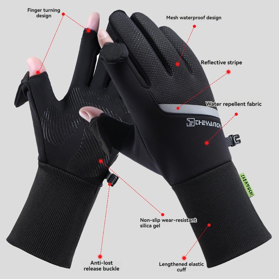Winddichte Wasserdichte Fahrradhandschuhe Wintersport Touchscreen Anti-Rutsch Offenes Fingerdesign für Kaltes Wetter