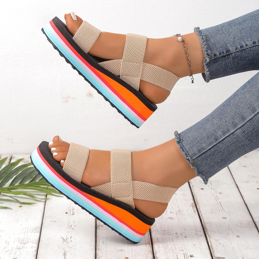 Sandals women's fashion outerwear Roman black and white fake hemp rope women's cool slippers platform fashion student summer