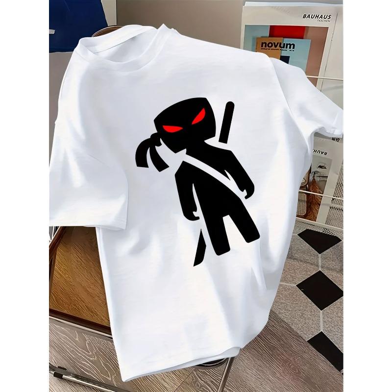 Kids Crewneck Short Sleeve T-Shirt, Cartoon Ninja Red-Eyed Black Shadow Graphic 110 белый