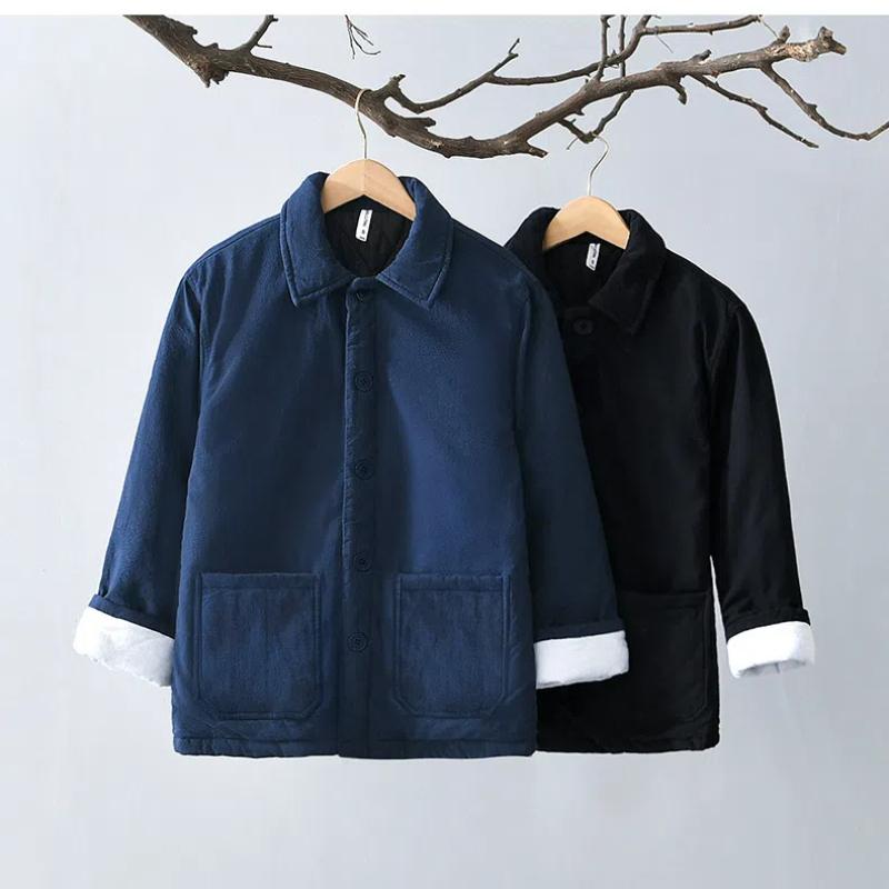 Autumn and Winter Warm Mens Jackets Chinese Style Traditional Clothing Padded Button Jacket Casual Lapel Collar Thicken Parkas Coat