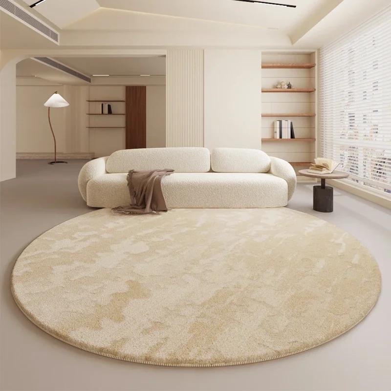 Décoration de Chambre Style Crème Tapis Rond Maison Tapis Doux Moelleux Tapis Minimalistes pour Salon Tapis de Sol Épais en Peluche à Côté du Lit