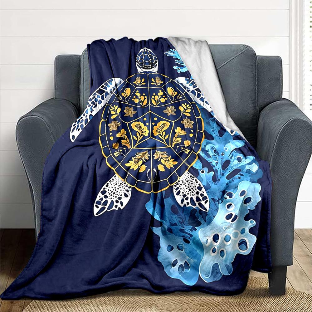 1pc Sea Turtle Lightweight Flannel Blanket, Comfortable and Warm Blanket, for Office and Camping Sofa Bed054