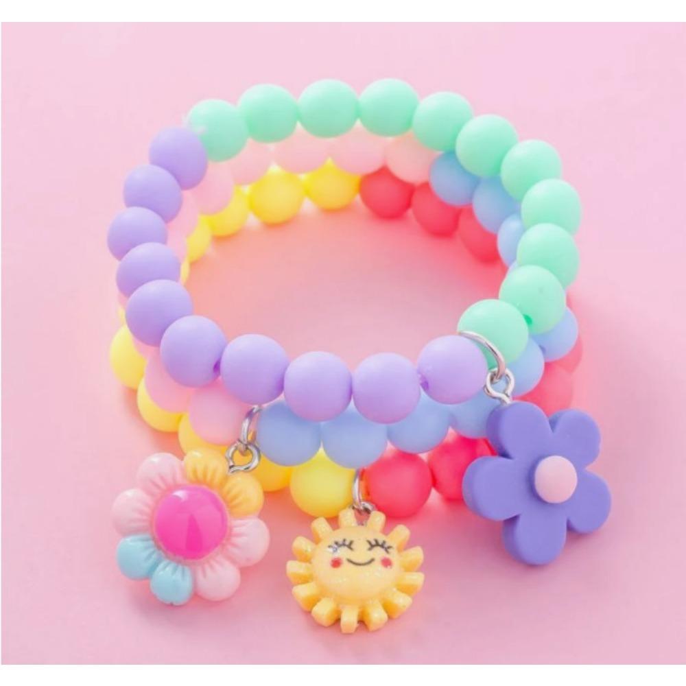 3 Children's Cute Sunflower Rainbow Unicorn Beaded Bracelets, Outer Diameter 6cm/2.36in
