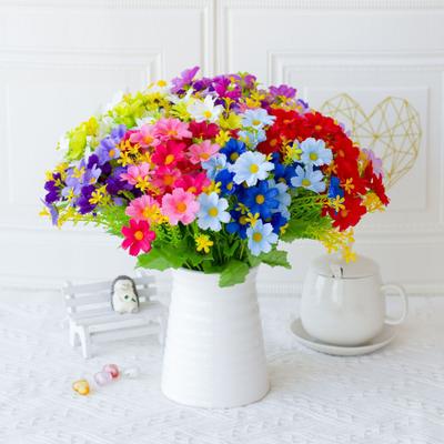 Artificial Flower Bouquet 28 Head Realistic Fake Silk Flower Wedding Party Home Office Table Centerpiece Plastic Faux Floral Plants Decoration