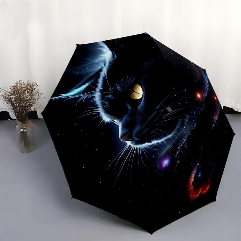 1 Stück Galaktische Katze Regenschirm für den Außenbereich - Automatisches Öffnen/Schließen, Tragbares 3-fach faltbares Design mit Eisenrahmen, Perfektes Geschenk für Fans und Reisende, Geeignet f