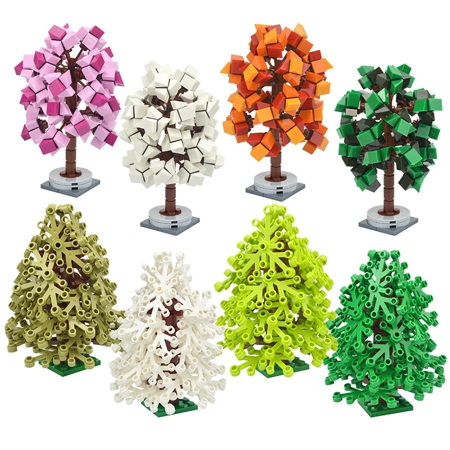 DIY Plant Tree City Bricks Assemble MOC Pine Christmas Tree Model Building Blocks Educational Creative Toys For Children Gifts