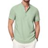 Herren Henley Kragen T-Shirt Baumwolle Leinen Knopf Tasche T-Shirts Lässig Kurzarm Urlaubs-Strandstil Einfarbig Leichtgewichtige Oberteile