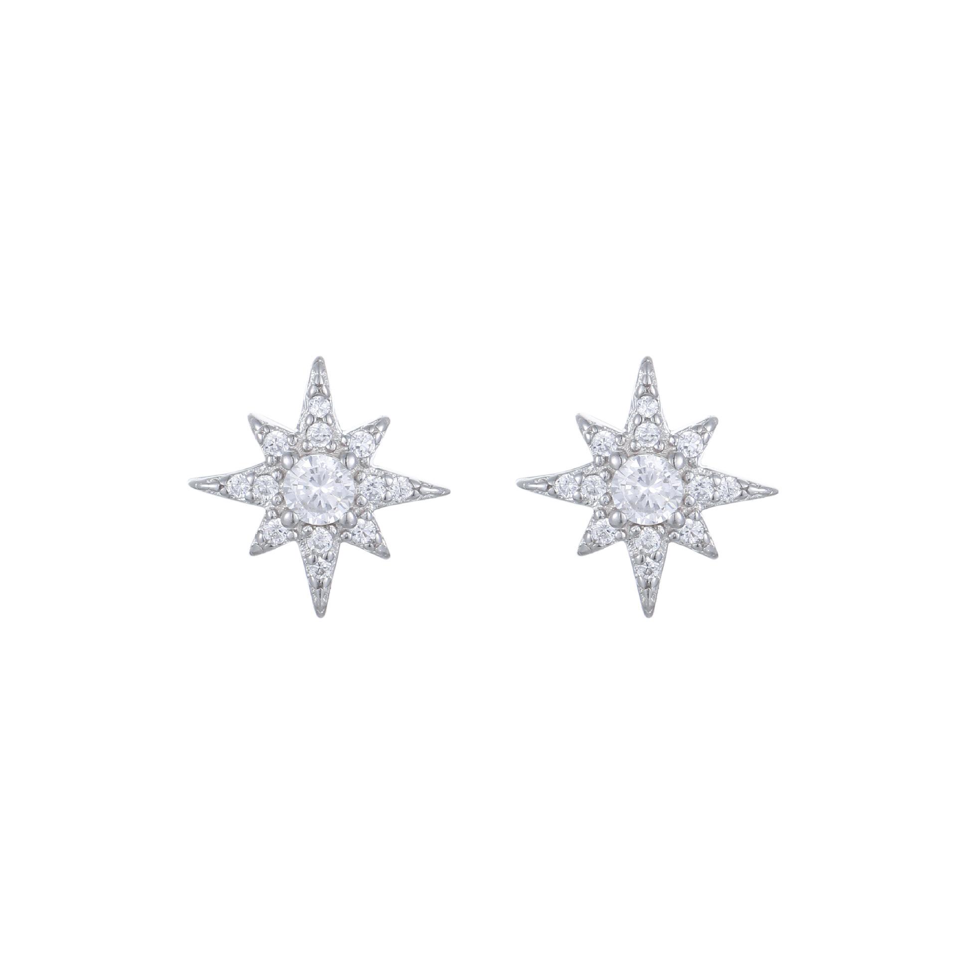 

925 Sterling Silver 18K Gold Plated Starburst CZ Stud Earrings for Women, Dainty Star Cubic Zirconia Hypoallergenic Earrings