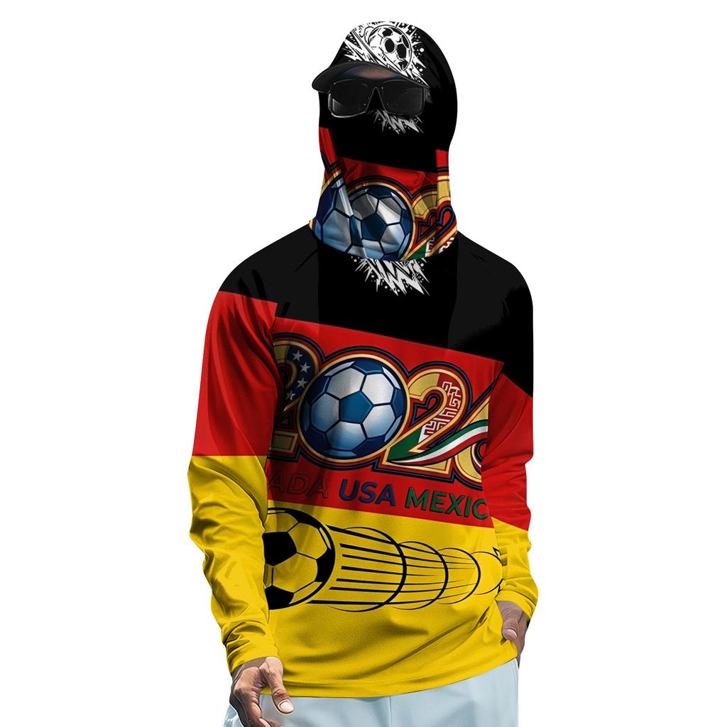 Men’s Long Sleeve Sun Protection Hoodie with Face Covering Lightweight Breathable Soccer Print for Outdoor Sports 2026 Edition