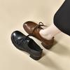 Round head small leather shoes women's autumn new mid-heel lace-up four-season small single shoes casual shoes