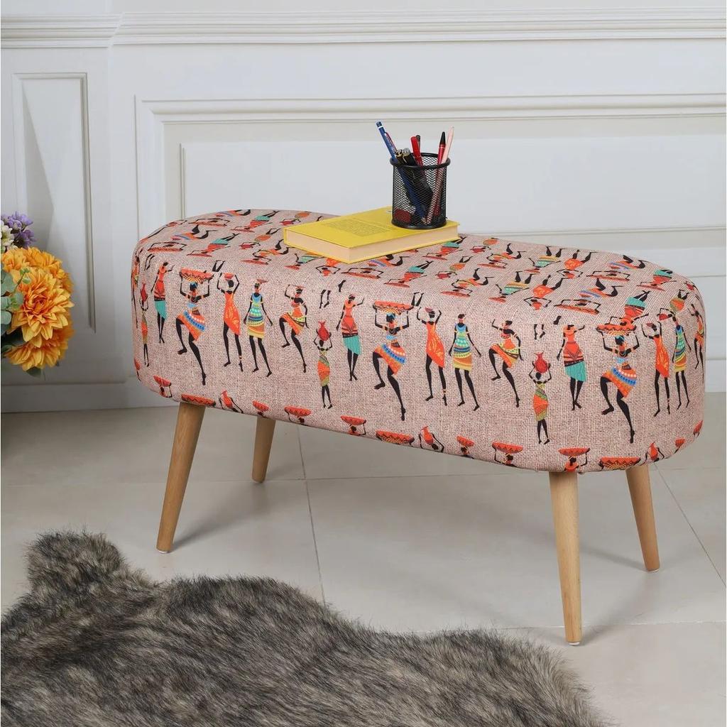 Decorative Multi-Purpose Pouf Sofa with Hornbeam Legs Digital Printing Bench Furniture for Home Living Room
