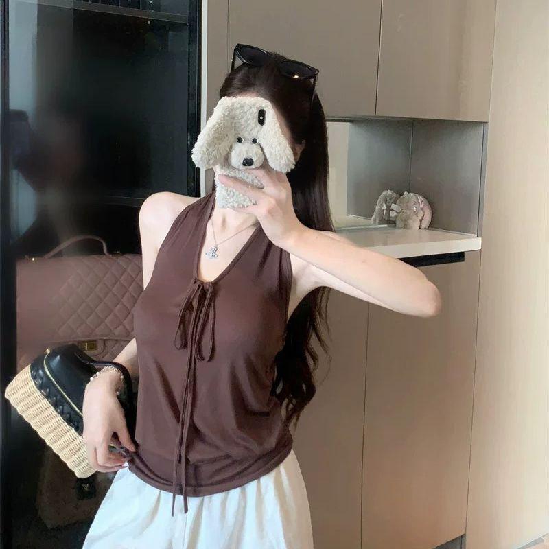 Summer New Spice Girl Style Neck Sling Vest Women's Backless Design Sense Slim Skinny Versatile Top