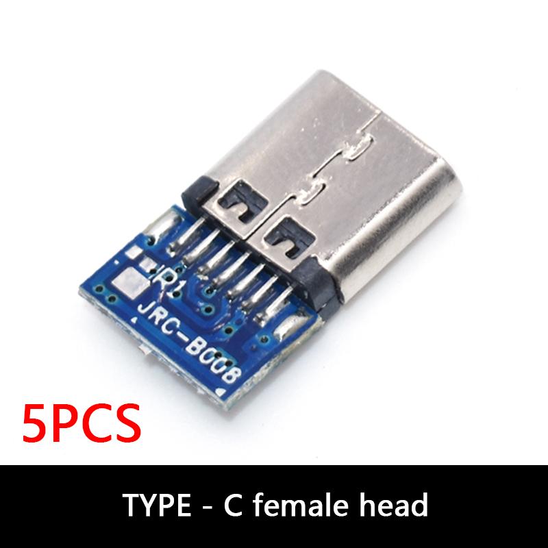 5PCS Type-C USB 3.1 16Pin Connector, Male/Female Socket with 56K Resistor for Soldering Wires & PCB Projects