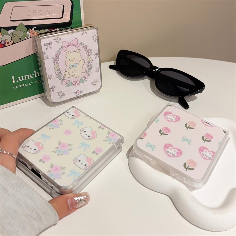 Floral bear rabbit design for Samsung Z Flip 3/4/5 and Oppo N3 Flip phone case with card pocket.