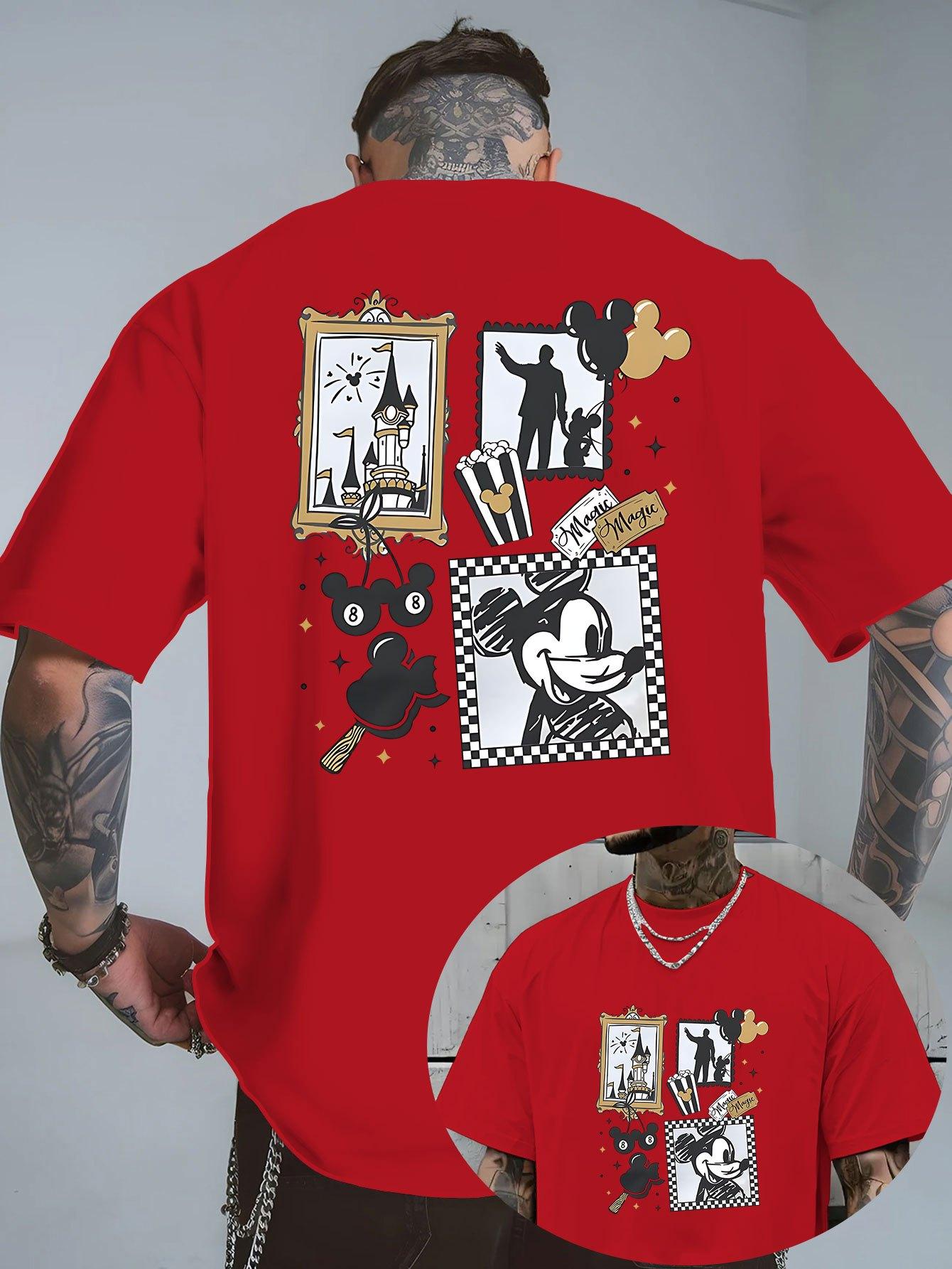 CHARM CLOTHINGS Zomer 2025 Heren Disney Mickey Mouse Patroon T-shirt Dagelijkse Vrije Tijd en Thema Activiteiten Kleding 100% Puur Katoen Bedrukt T-shirt S
