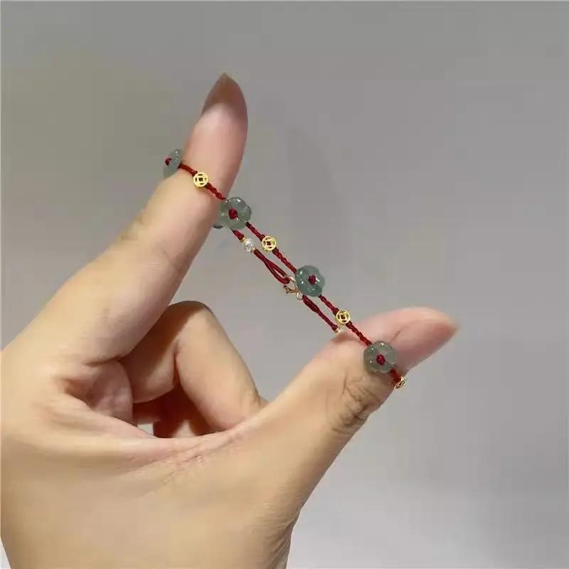 Versatile Handmade Weaving Coin Red Rope Bracelet for Women and Men Simple Couple's Hand Rope Gift Accessories