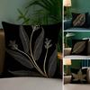Golden Leaf & Branch Pattern Pillow Case Anti-dustmite Pillowcase Invisible Zipper Silky Short Plush Sofa Cushion Cover