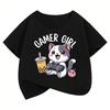 Funny Gamer Girl Cat Print Women's Short Sleeves T-Shirt Loose Casual Summer Outdoor Street Men's and Women's Tees Tops