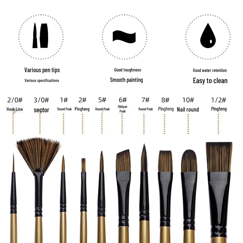 10-Piece Nylon Oil & Acrylic Paint Brush Set for Students
