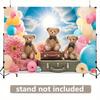 2D Adorable Bear with Bow Tie Backdrop Colorful Balloons Kids Photo Studio Background