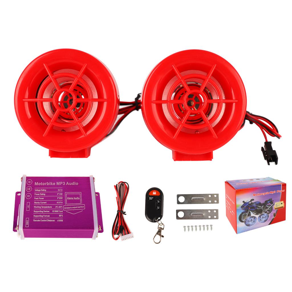Motorcycle Alarm Sound System with Flashing Light 100Hz to 6KHz MP3 Radio Bluetooth Stereo Speaker for Motorbike