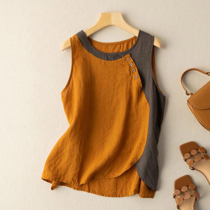 Oversize Vest Cotton Women Undershirt Sleeveless Vintage Loose Sweater Vest Linen Casual Vest