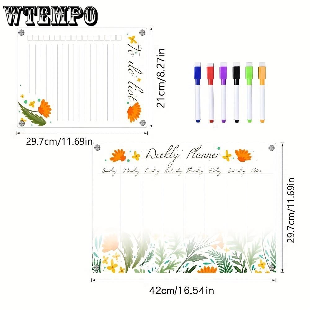 2pcs Acrylic magnetic calendar blackboard forest animals flowers plant pattern daily weekly monthly planner refrigerator magnet dry erase board