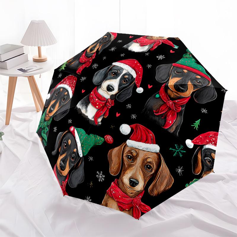 1 Stück Automatischer Faltregenschirm - Dackel-Muster, Tragbares & Faltbares Design mit 8 Speichen, Weihnachts-Geburtstagsgeschenke