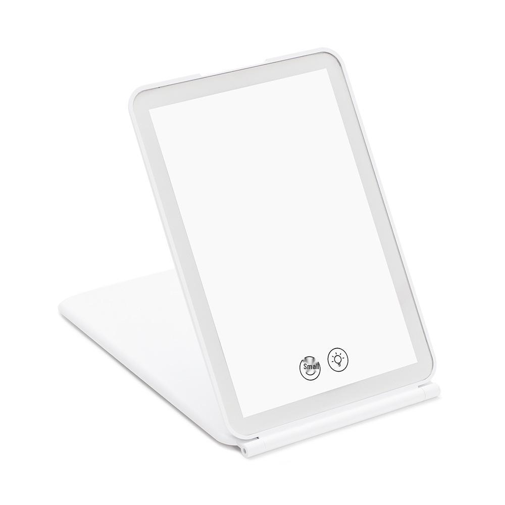 Portable LED Folding Makeup Mirror with Three-Color Light for Travel, Dormitory, and Desktop Use Folding Mirror белый