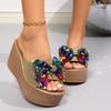 Summer Womens Flip Flops With Glitter Butterfly Bow Pu Rubber Sole Casual Flat Sandals For Large Sizes