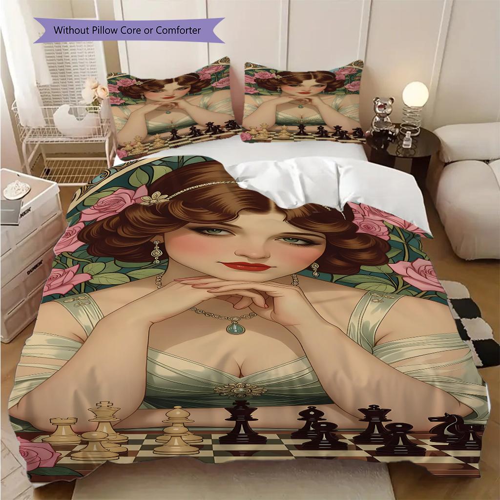 Elegant Victorian-style Romantic Lady Bedding, Duvet Cover, Pillowcase, Home Decoration, Birthday Gift (1 * Duvet Cover+2 * Pillowcase, Coreless)