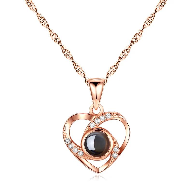 Love Heart Projection Necklace 100 Languages I Love You Pendant Jewelry for Girlfriend Couple Romantic Fashion Accessories Gifts