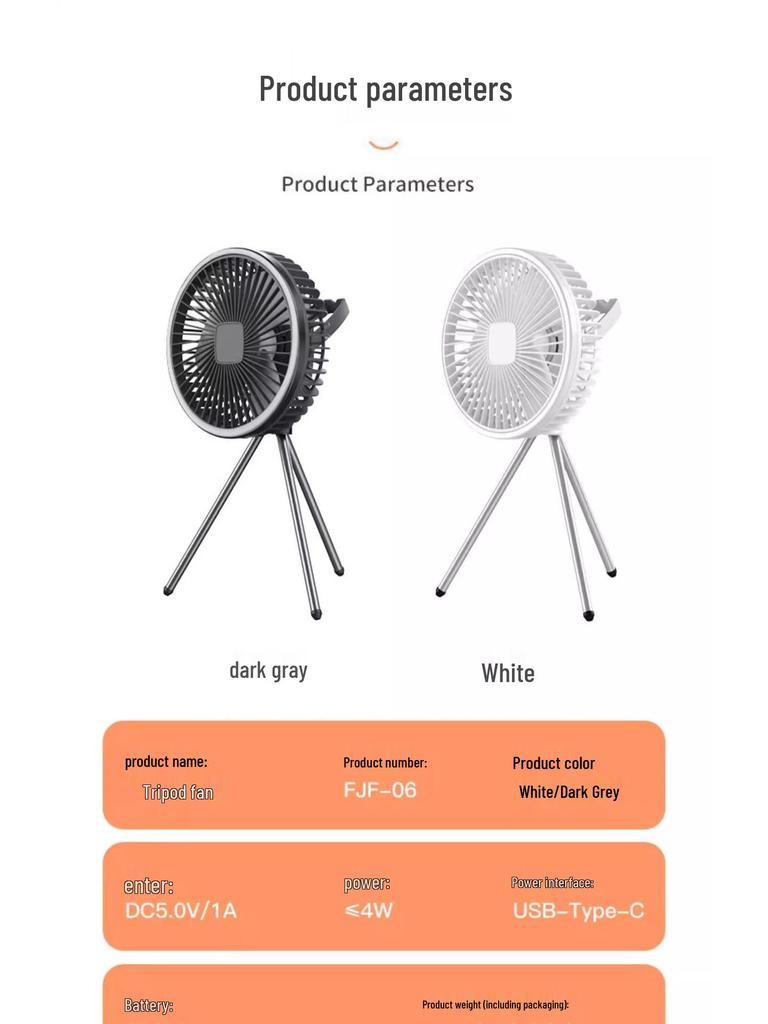 Portable Camping Fan with Tripod, Long Battery Life, Dual-Use Hanging or Standing, Large Wind Power, and Night Light