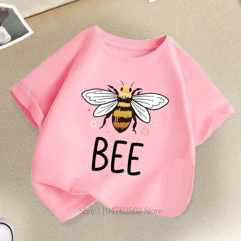 Cute Bee Graphic Print Children Clothing Summer Girls Boys Fashion Funny Colorful Tops Kids Crew Neck Short Sleeve Tshirts